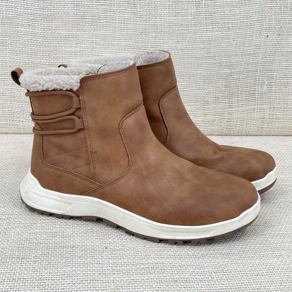 Eddie Bauer Siren Womens Brown Faux Fur Lined Ankle Boots Size 10 Zip Up Sneaker